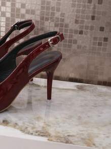 Red Patent Leather High Heel Sandals, 2025 Summer New European & American Elegant Lady Square Toe Stiletto Heels For Women