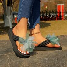 Women's Flower Flip Flops, Thick Sole Anti-Slip New Beach Sandals For Summer - Black - View 2