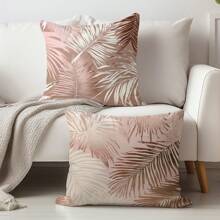 2 pièces de simples housses de coussin décoratif à feuille de palmier rose, en tissu polaire doux à un seul côté, 45*45CM, convient pour la décoration intérieure, les fêtes, les cadeaux