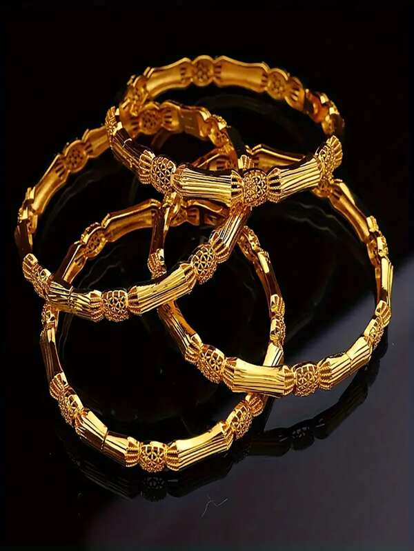 1pc Women's Fashionable Bracelet, Bridal Wedding Jewelry, Adjustable Gold-Color Bangle