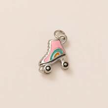 1pc Stainless Steel Plated Gold Drip Paint Multi-Element Pendant Necklace, Christmas Tree, Donut, Football, Roller Skate Charms, Suitable For DIY Necklace And Bracelet