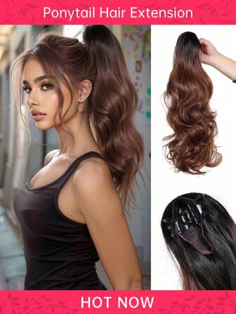 接发爪形马尾接发棕色接发卷发接发波浪接发耐热马尾假发女士日常派对 18 英寸