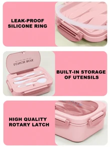 Set Bento Box Adult Lunch Box, Containers For Adults Men Women With 3 Compartments, Lunchable Food Container With Utensils, Sauce Jar, Muffin Liners, Microwave & Dishwasher Friendly, Brown, (Send Knives, Forks, Spoons, And Chopsticks ),Kitchen,Christmas Gift - Pink - View 7