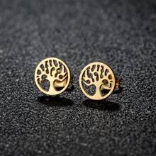 1Pair Bohemian Tree Of Life Stud Earring For Women Stainless Steel Ancient Tree Earrrings Jewelry Birthday Gift