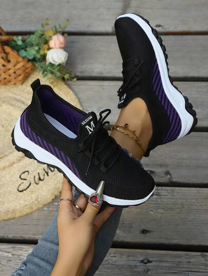1 Paar Sportlich-Lässig Damenschuhe, zweifarbige Schnürsenkeldschuhe mit Stoffmaterial, geeignet für Wandern, Outdoor und tägliche Lässig