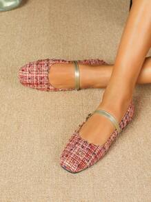 Mary Jane Ballerinas mit Samtspitze und Quadratischer Zehenform für Damen - Pink - Übersicht 2