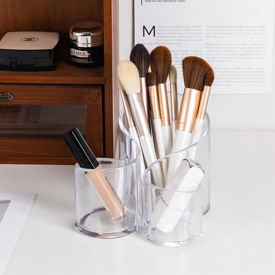 办公桌笔筒，亚克力透明 S 形化妆刷收纳盒和桌面化妆品收纳盒 - 透明 - 查看 1