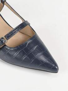 Women's Pointed Toe Chunky Heel Backless Fashion Sandals - Blue - View 4