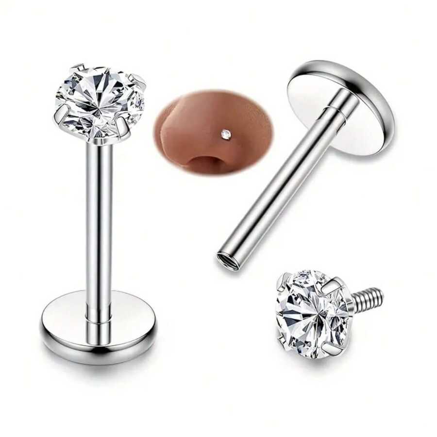 20g Nasenstecker Chirurgenstahl - Gewindelos Mit Zirkonia 8mm Länge