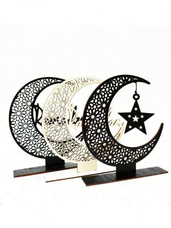 1 件木制新月桌面装饰、星星和月亮装饰、简约家居和卧室书桌配件
