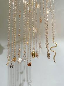 17KM 9pcs/Set Elegant Vintage Heart, Butterfly, Faux Pearl, Rhinestone, Teardrop, Star, Moon Hollow Design Multi-Layer Necklace Set, Suitable For Holiday, Party, Date, Daily Wear As Gift