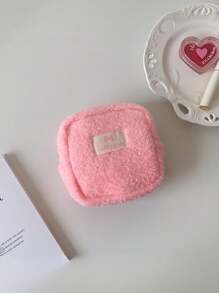 1 Plush Square Lightweight Flat Wallet, Sanitary Napkin Storage Makeup Bag, Cosmetics Storage Bag, Cosmetics Storage Bag Mini Bag Travel Accessories Makeup Brush Bag Cosmetics Container Makeup Bag Travel Essentials Women's Accessories Travel Supplies,For Holiday Beach, Bathroom Collection, Bedroom Collection, Large Capacity
