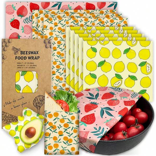 3Pcs/Set Beeswax Wraps For Food With Natural Ingredients Plastic-Free Food Storage Wrap Suitable For Fruits Snacks Leftovers