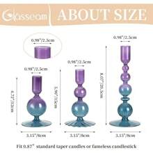 Portavelas de vidrio de colores: Juego de 3 portalámparas para velas rectas en degradado azul y morado, portalámparas modernos y únicos para centro de mesa, bodas y decoración del hogar - Degradado púrpura azulado - Ver 6