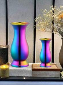 1pc Minimalist Modern Stainless Steel Vase, Luxury Stylish Vase, Metal Gardening Vase Decor, St. Patrick's Day Decor, Elegant Home Room Decor & Holiday Supplies, Valentine's Day Gift, Living Room Flower Vase, Tabletop Dried Flowers Planter, Multi-Color Gifts Birthday Graduation