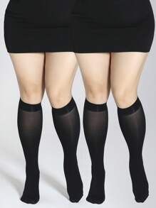 3 pares de medias altas negras para mujer, ultra delgadas de nailon, alta elasticidad, transpirables, calcetines largos y cómodos - Negro - Ver 9