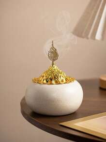 1 pieza de quemador de incienso de forma redonda con combinación de metal y cerámica, color blanco y negro, estilo moderno minimalista, de lujo, para aromatizar el hogar, adecuado para escritorio, hogar, oficina, hotel, sala de estar, salón, decoración navideña