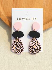 1 Cặp Hoa tai Acrylic màu hồng họa tiết da báo dành cho nữ, Thiết kế - Nhiều màu - Xem 9