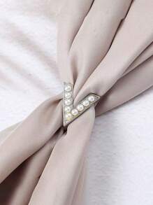 1pc Zinc Alloy Geometric Pattern Scarf Clip, Versatile And Elegant Brooch, V-Shaped Pearl Decor Fashion Accessory For Scarves, T-Shirts, Shawls - A - View 4