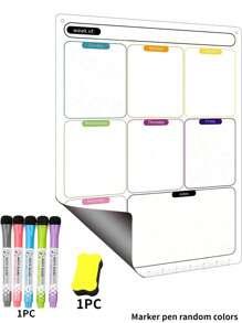 1 件磁性可擦除周计划器、冰箱白板磁性板、记事板、家庭必需品，包括 1 支高品质记号笔和橡皮擦 - 彩色 - 查看 1