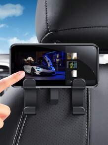 1 件黑色塑料汽车座椅靠背挂钩，汽车多功能手机支架收纳挂钩 - 黑色 - 查看 4