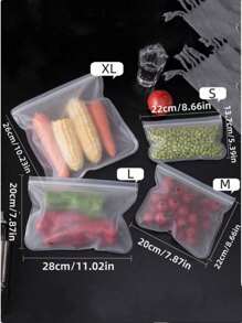 5pcs Reusable Food Storage Bags - Silicone Freezer Bags, Leakproof & Airtight, Stand Up Bags For Meat, Fruit, Vegetables - Multi-Purpose Food Organizer
