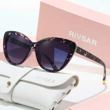 RIVSAR 女士超大猫眼太阳镜户外骑行驾驶时尚派对旅行礼盒装眼镜 - 彩色 - 查看 12