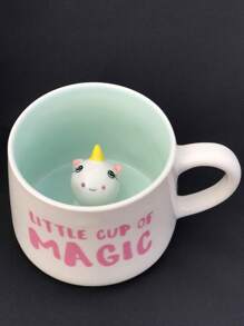1 pieza Taza de cerámica blanca de 350ml/11.84 onzas con diseños de animales en 3D como perezoso, rana, vaca, patito, unicornio, pequeño dinosaurio, taza de café y té creativa para volver al colegio