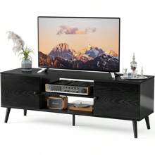 DUMOS TV Stand For 55 60 Inch TV, Entertainment Center With Storage Cabinet, Mid Century Modern Media Console Table, Adjustable Hinge, Wooden Television Furniture For Living Room, Office - Black - Màu be - Xem 1
