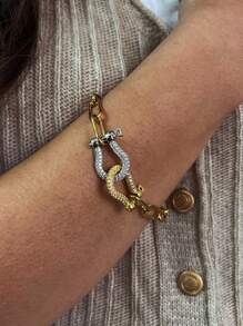 1Pc Women's Chain Bracelet With Gold And Silver Diamond Studded Horseshoe Buckle, With A Shiny And High-End Style, Suitable For Women To Wear During Events