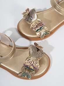 一双时尚婴幼儿蝴蝶设计金色平底凉鞋，适合女童，适合夏季。 - 金色 - 查看 3