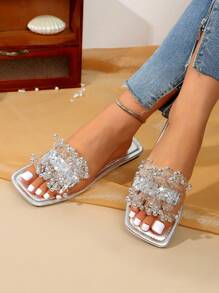 Women's Shimmering Sequin Embellished Flat Slippers, Lightweight Casual Summer Beach Sandals