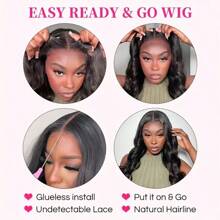 Wear Go Wigs Body Wave Hair Pre Cut 13*4 HD Lace Closure Short Bob Glueless Wig, 100% Real Human Hair Wigs Natural Hairline Remy Pre Plucked Bleached Knots With Baby Hair Black Color - Natural Black - 查看 8