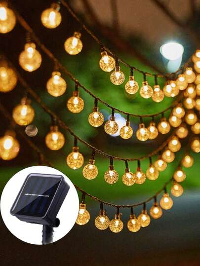 1pc 20/50/100LED Solar Light String, Energy-Saving Plastic Bubble Bulb, 8 Lighting Modes, Button Control, Space Theme, Suitable For Gardens, Camping, Parties, Independence Day, Christmas, Weddings, Birthdays, Yard Decoration - Solar Rechargeable Nickel Battery, Hanging Solar Lights