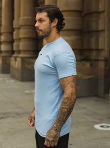 Slim Fit American Style Streetwear Rubber Ribbed T-Shirt - 淺藍色 - 查看 3