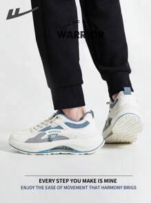 WARRIOR 勇士春夏轻便舒适透气跑鞋简约风格休闲时尚运动鞋全年适用耐磨全天穿着训练运动鞋舒适街头风格厚底男鞋 - 米/藍灰/灰 - 查看 9