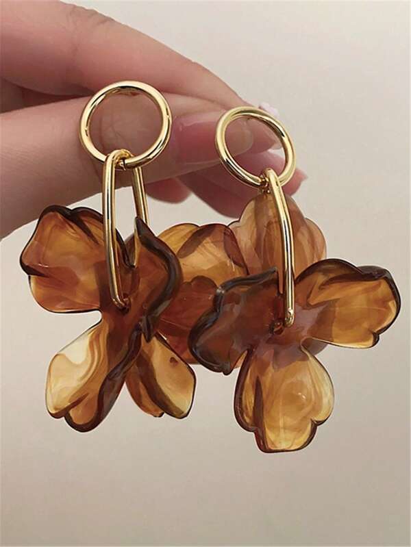 1 Pair Fashionable Long Acrylic Flower Drop Earrings For Women, Jewelry Accessories Suitable For Travel And Party