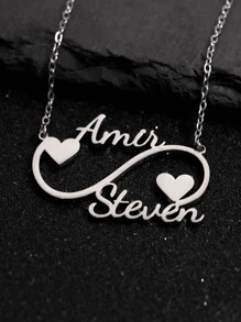 1pc 18k Gold Stainless Steel Two Names Infinity Necklace Necklace Accessory, Name Necklace, Double Name Necklace, Custom 3D Name Plate Necklace, Gold Nameplate Necklace - Multicolor - View 10