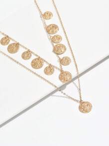 1 chiếc vòng cổ mặt dây chuyền mới cho nữ, đồng xu sáng tạo, tua rua, vòng cổ choker nhiều lớp phong cách kim loại Punk Hip Hop, trang phục hàng ngày & quà tặng - vàng - Xem 4