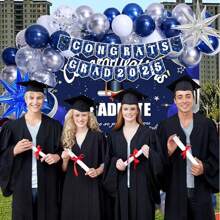 Graduation Decorations Class Of 2025, Blue Graduation Decorations 2025, Congrats Grad 2025 Banner Backdrop Balloons Tablecloth, 2025 Graduation Party Decorations For College Nursing - 銀藍 - 查看 7