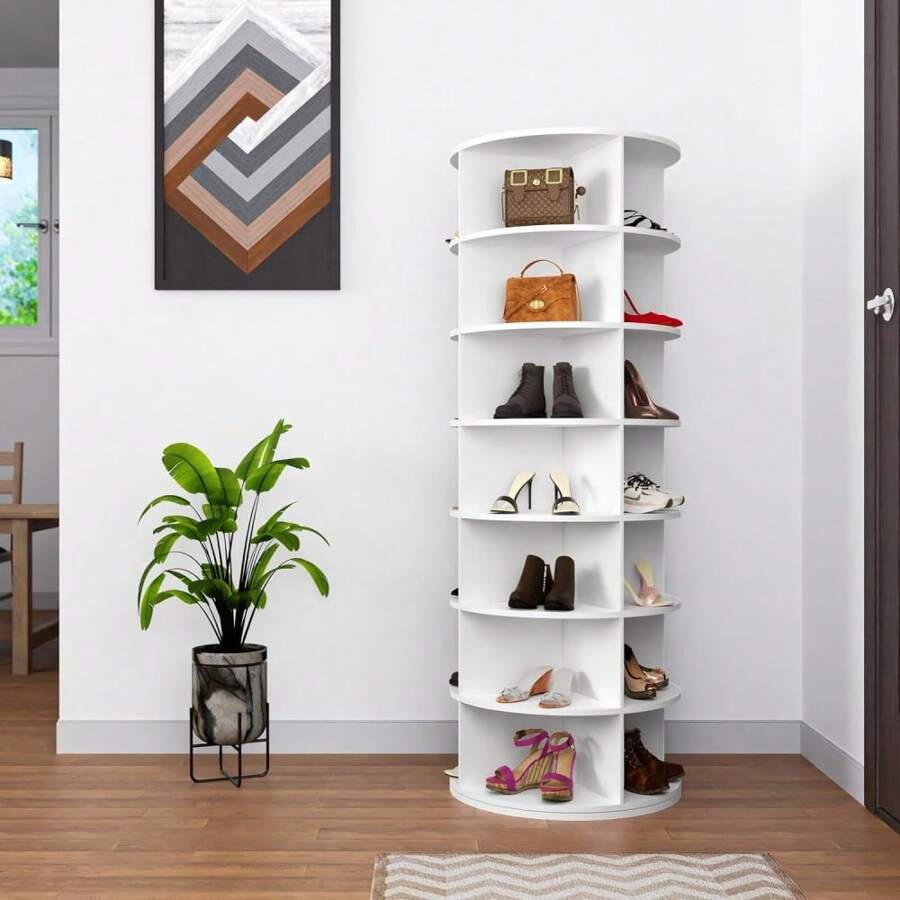 LUCKHAO 360 Rotating Shoe Cabinet 7 Layers, Rotating Shoe Rack Tower, Rotating Vertical Shoe Rack Can Hold 28 Pairs Of Shoes For Entryway, Living Room, Hallway - 1 - 查看 1