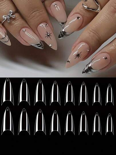 500Pcs Stiletto Nail Tips Half Cover Soft Gel Nail Tips Medium Stiletto False Nails Almond Shape Curved Nail Tips For Acrylic Nails Salon DIY 10Sizes