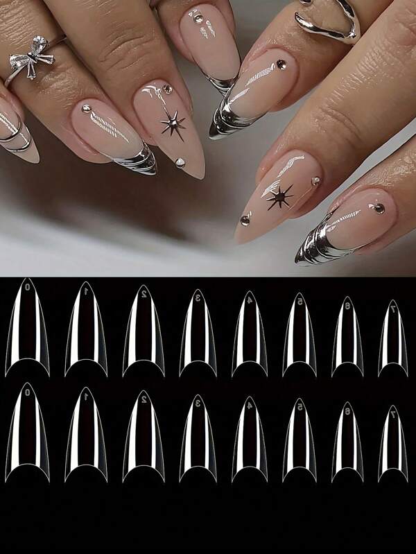 500 piezas de puntas de uñas de stiletto de gel suave que cubren la mitad, uñas postizas de stiletto falsas de forma de almendra curvada, para uñas acrílicas de salón, bricolaje, 10 tamaños