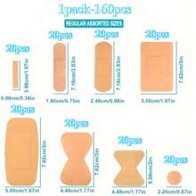 360/160/100/60片装不同尺寸手指绷带混合套装，快速止血温和伤口护理组合，防水透气急救胶带，适用于身体各部位，可用于擦伤、水泡、角色扮演、万圣节等场合。 - 杏色 - 查看 5