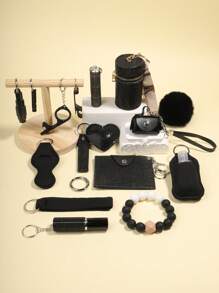 1/18 piezas Juego de llaveros con cristales para mujer con muñequera, bolsa para llaveros, soporte para tarjetas con pompón. Diseño novedoso, material duradero, adecuado para Halloween, Navidad, regalos para familiares y amigos, uso diario, accesorios de autodefensa para el coche, encantos para mochilas, accesorios de Halloween góticos y Y2K, accesorios para el Día del Maestro, cordones con soporte para identificación, accesorios para el coche - Multicolor - Ver 15