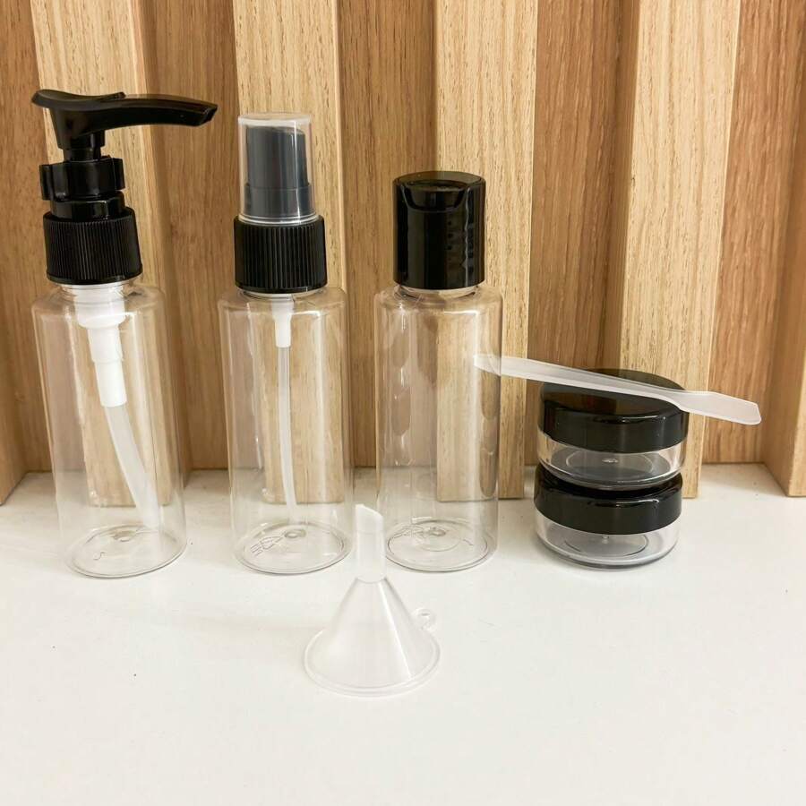 8 Piece Travel Bottle Kit For Easy Carrying Of Cosmetics At Home And On The Go - Cinza Or Preto Aleatório - View 1