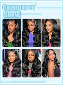 13x6 波浪蕾丝前假发 自然黑色透明蕾丝前假发 巴西真人发 180 密度 女士用 - Natural Black - 查看 7