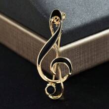 1pc Musical Note Shaped Metal Lapel Pin, Simple & Elegant Design For Suit/Shirt, Unisex - Gold - View 4