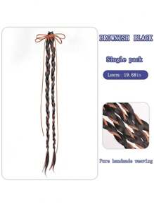 1pc Women's Sweet Elegant Hair Braids Clip, Fashion Long Braid Hair Accessory, Fake Hair Half Bun Side Ribbon Pony Tail Hair Clips, Suitable For Daily Wear, Boho Elegant