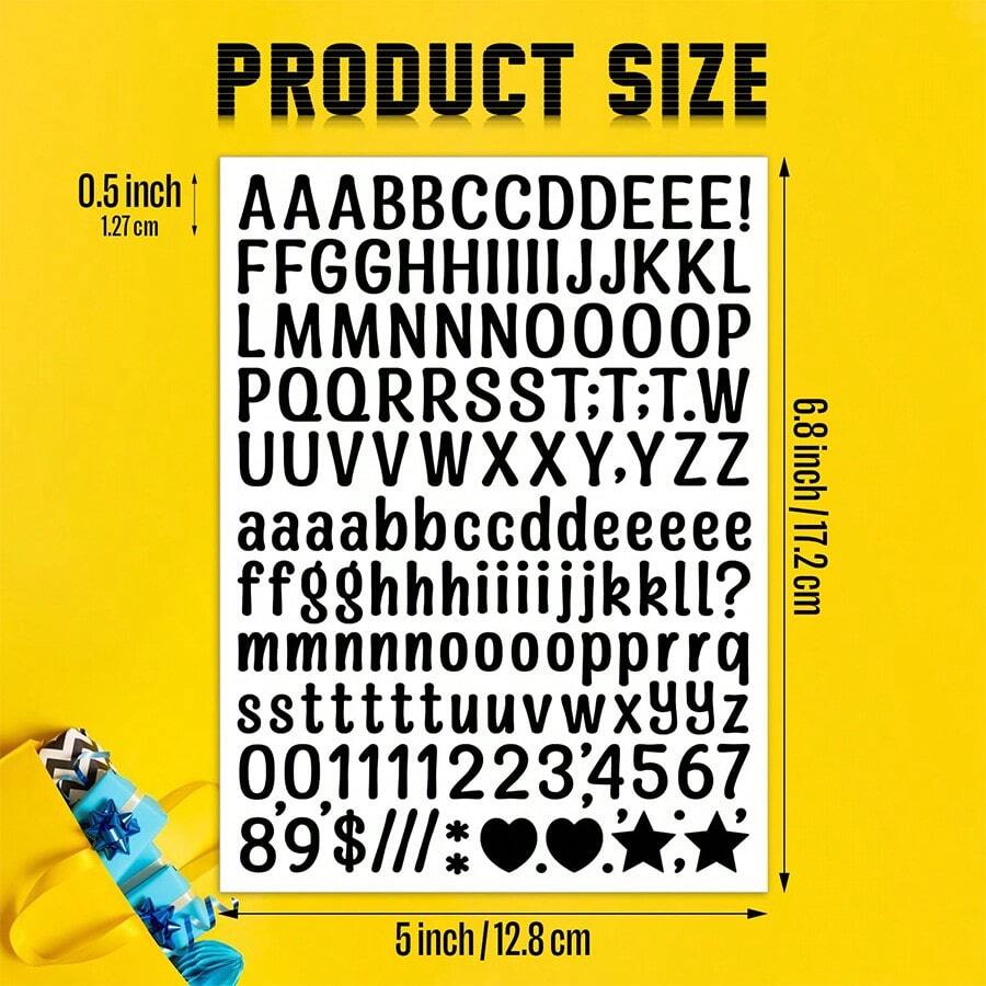 5 hojas de adhesivos de letras pequeñas - Pegatinas de letras y números de vinilo autoadhesivas para manualidades, señales al aire libre, buzones, ventanas, puertas, coches, tableros de anuncios - Multicolor - Ver 1